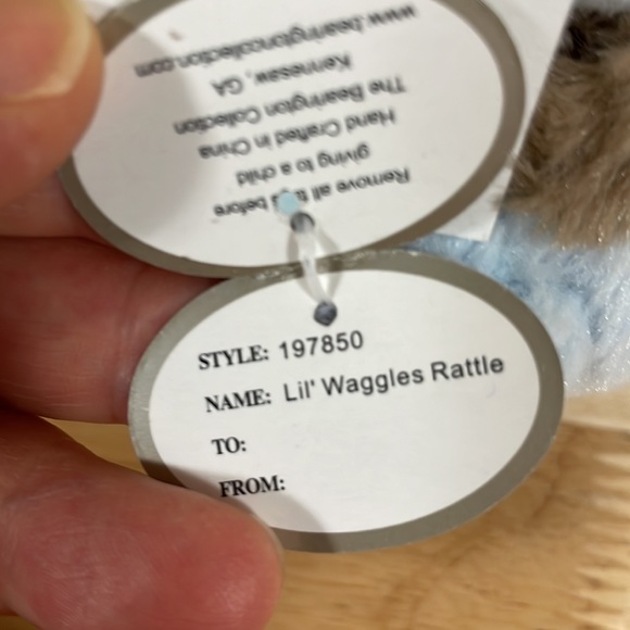 Bearington Bear Baby Collection Lil’ Waggles Rattle Blue - Picture 3 of 5
